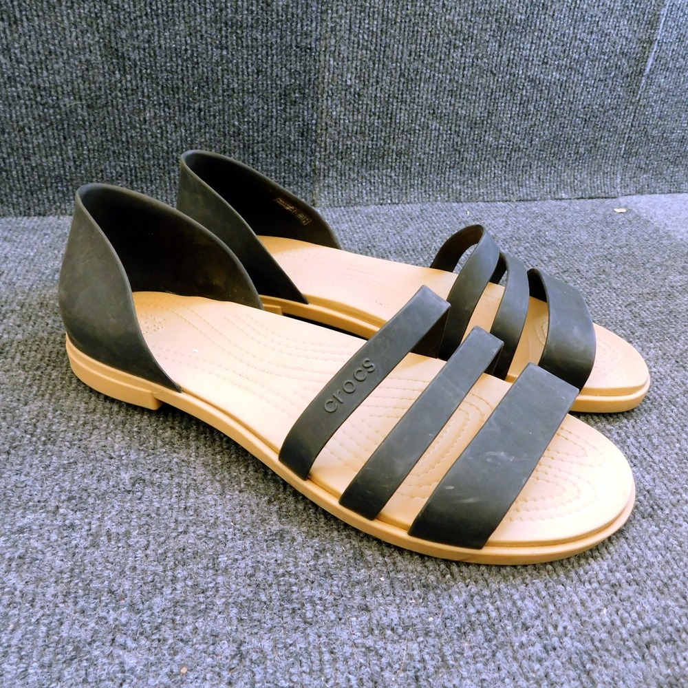 Crocs Tulum Sandals Women's 11 Black Flat Strappy Summer Beach Slip On Shoes